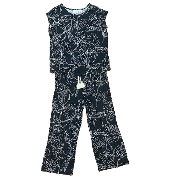 Calypso St Barth Size Medium Cotton Linen Short Sleeve & Pants Matching PJ Set - Picture 1 of 12